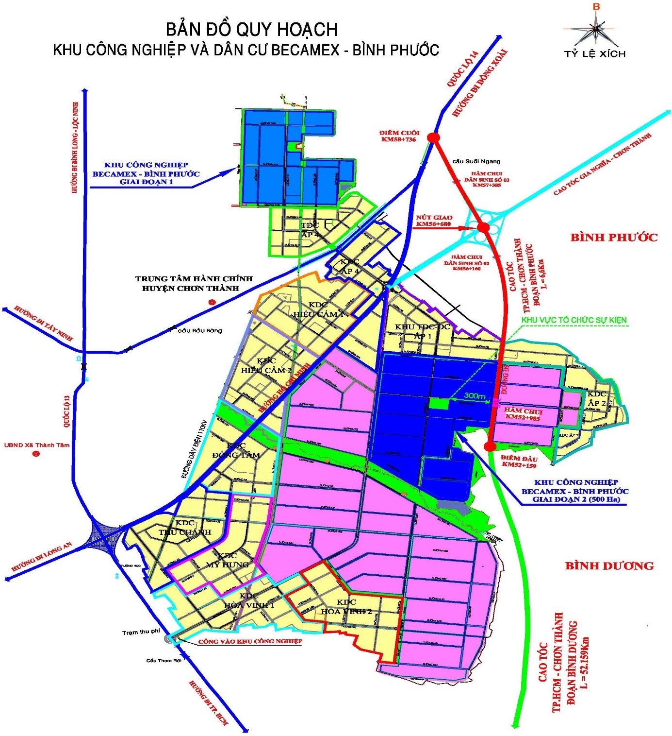 Bản đồ kết nối tuyến cao tốc Hồ Chí Minh – Thủ Dầu Một – Chơn Thành và KCN Becamex – Bình Phước